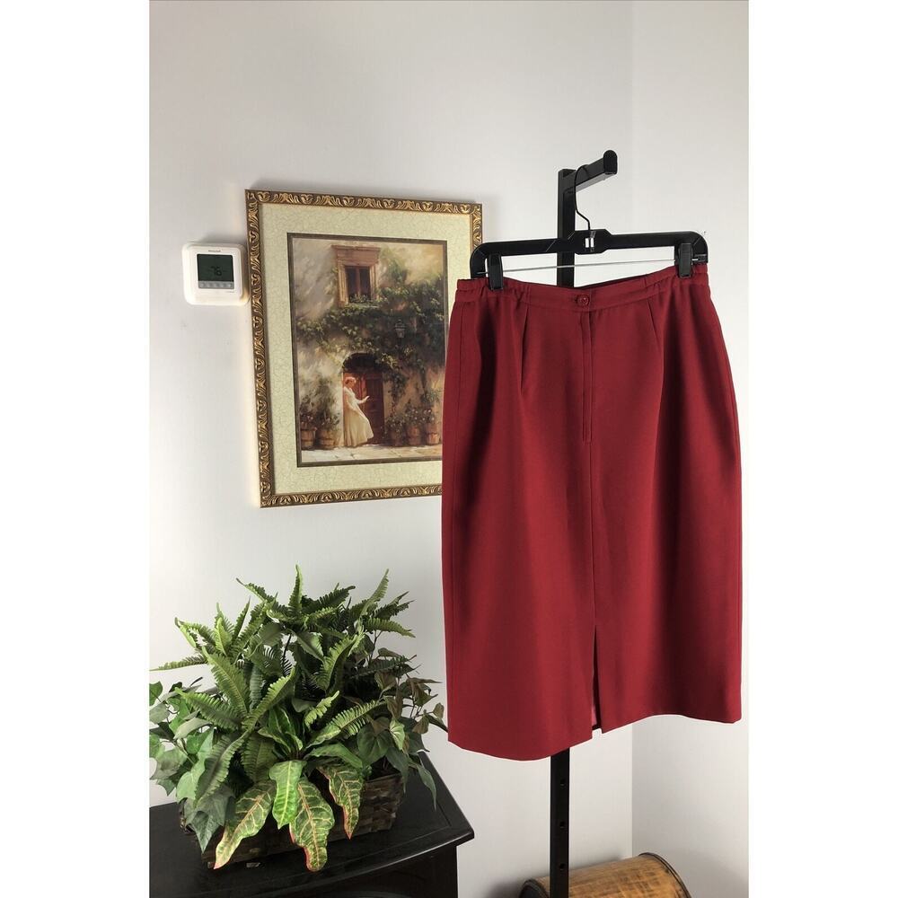 Morgan Miller 2 Pcs Skirt Suite Size 12 Red Long Sleeve 4 Button Lined Collared - Picture 3 of 14